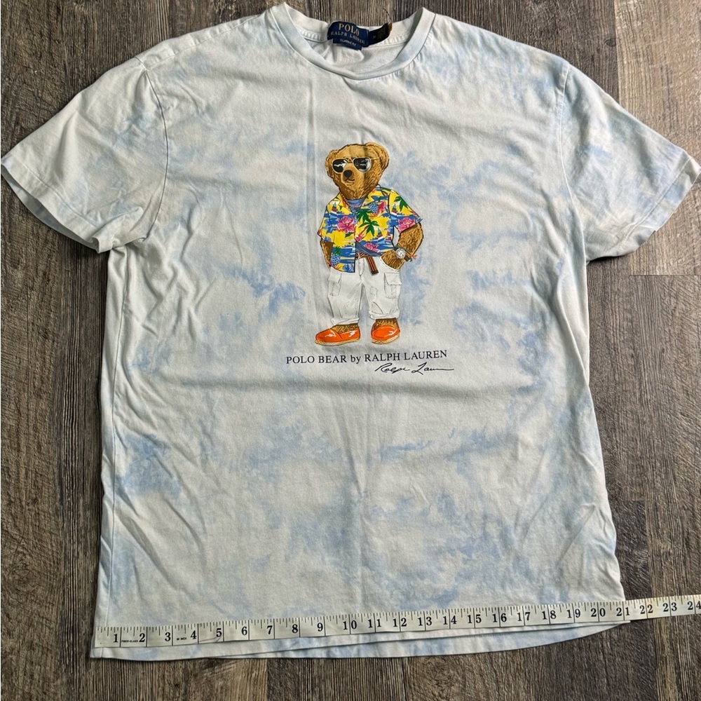 Ralph Lauren Medium Cloud Blue Summer Polo Bear Colorful T-Shirt Good Condition
